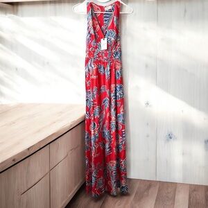 Japna Red and Blue Sleeveless V-Neck Sundress
